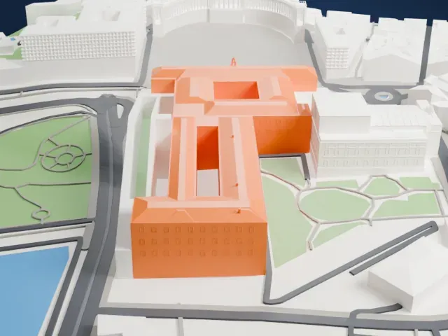Biblioteca Nazionale Vittorio Emanuele III model, East view
