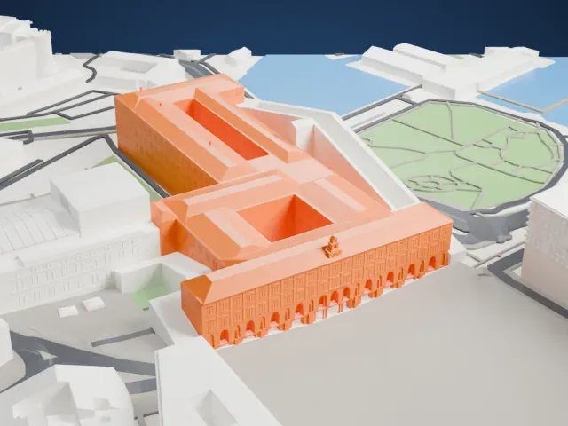 Biblioteca Nazionale Vittorio Emanuele III model, West view