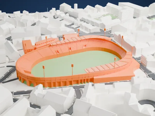 Bislett Stadium model, East view