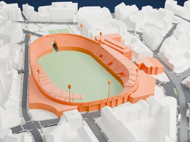 Bislett Stadium model, North view