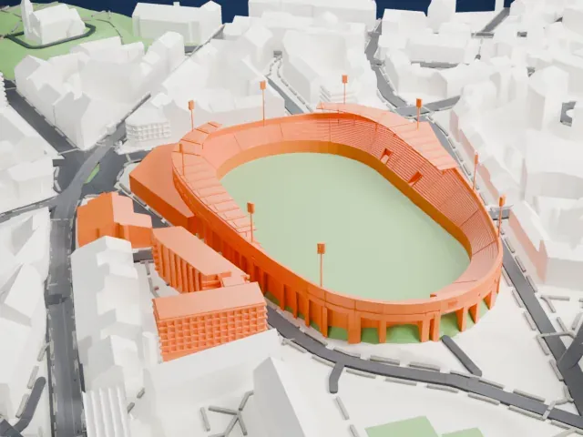 Bislett Stadium model, South view
