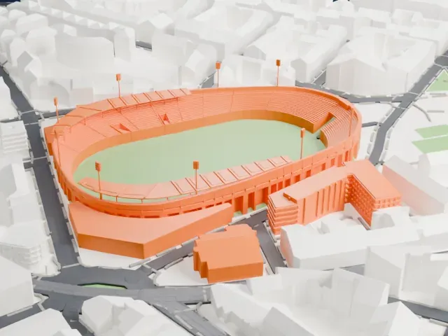 Bislett Stadium model, West view