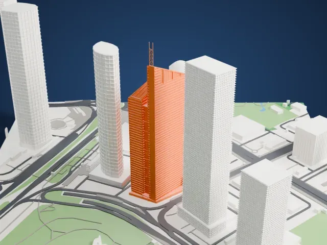Bocom Financial Towers model, East view