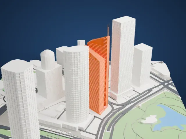 Bocom Financial Towers model, South view