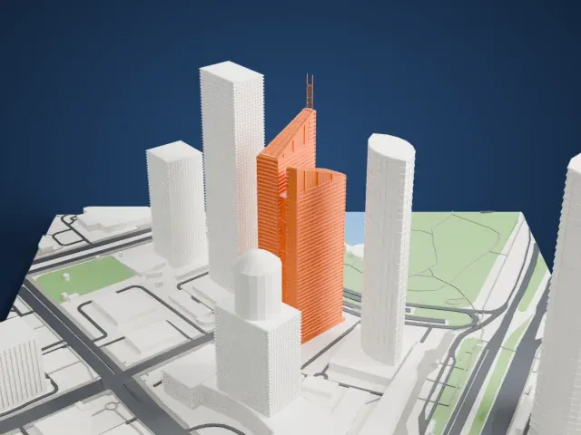 Bocom Financial Towers model, West view
