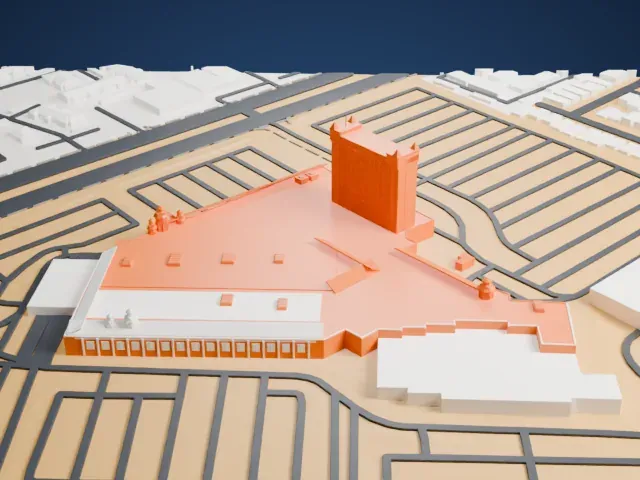 Boulder Station model, East view