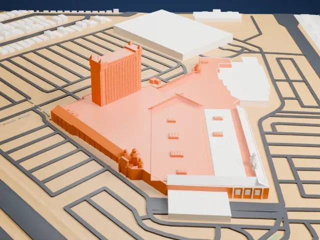Boulder Station model, South view