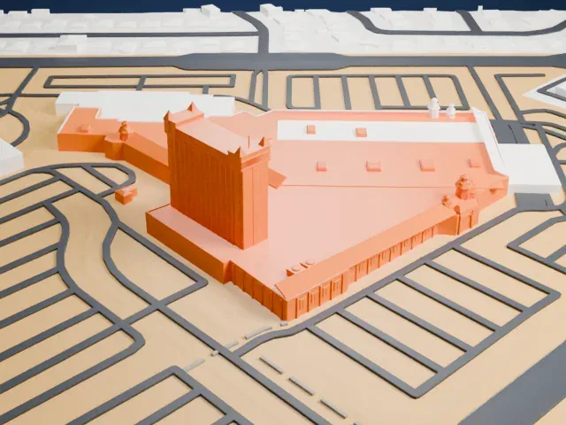 Boulder Station model, West view