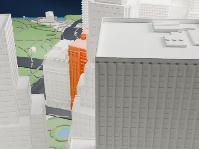 Bowling Green Offices Building model, East view