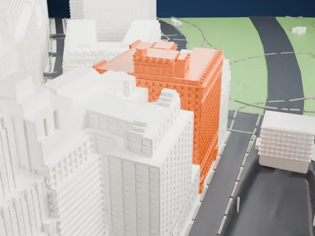 Bowling Green Offices Building model, North view