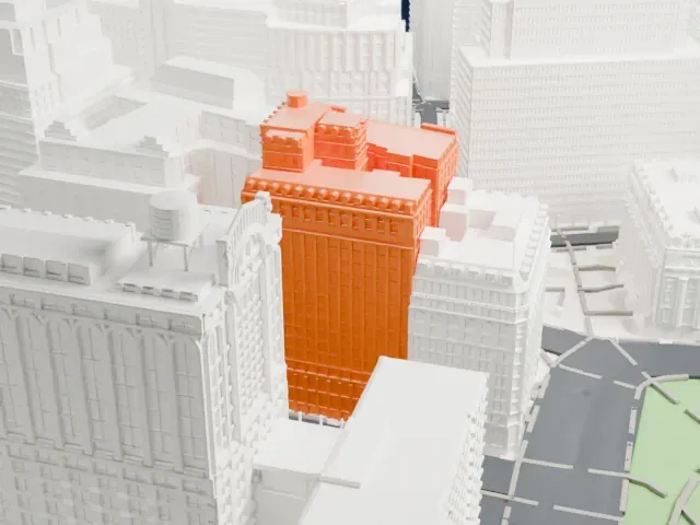 Bowling Green Offices Building model, West view