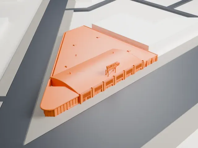 Bragg's Pies Building model, East view