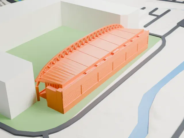 Brick Community Stadium model, East view