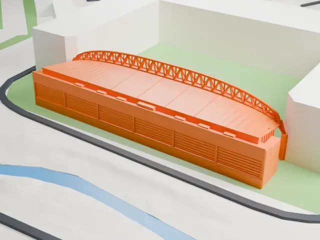 Brick Community Stadium model, North view