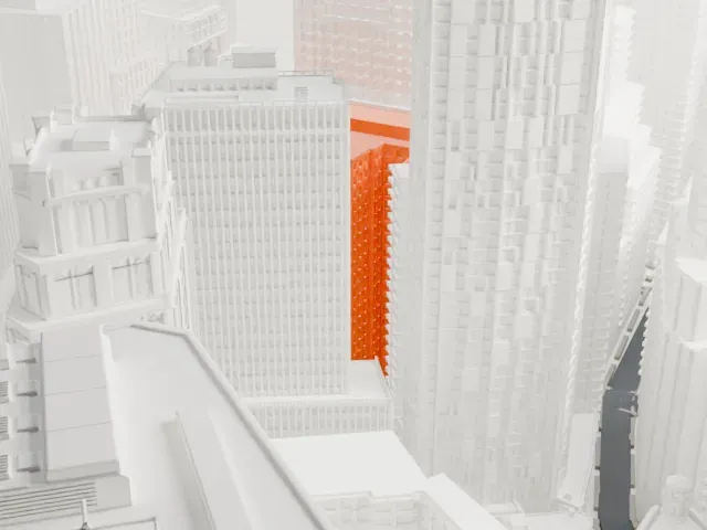 Broad Exchange Building model, South view