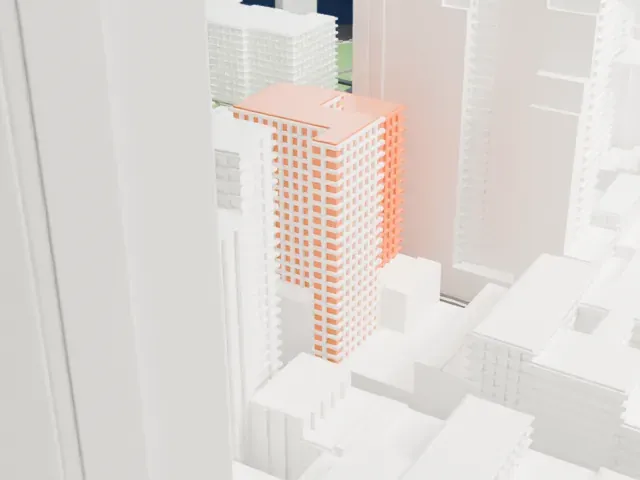 Broadway–Chambers Building model, North view