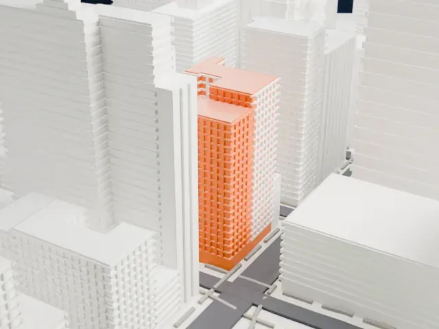 Broadway–Chambers Building model, South view