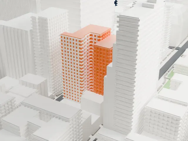 Broadway–Chambers Building model, West view