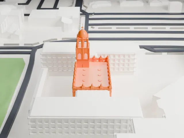 Brophy College Chapel model, South view