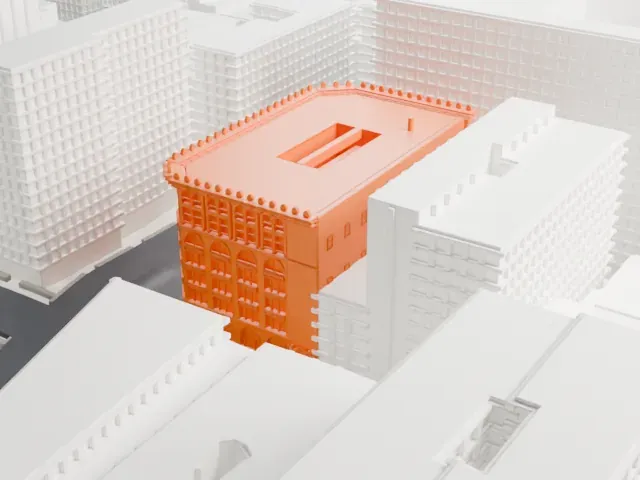 Cable Building model, East view