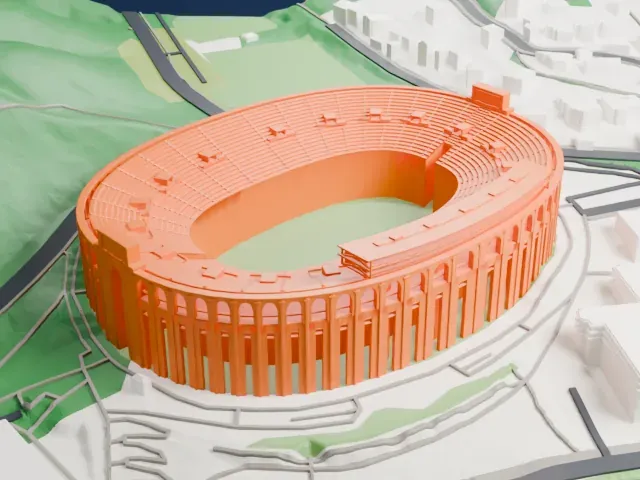 California Memorial Stadium model, West view