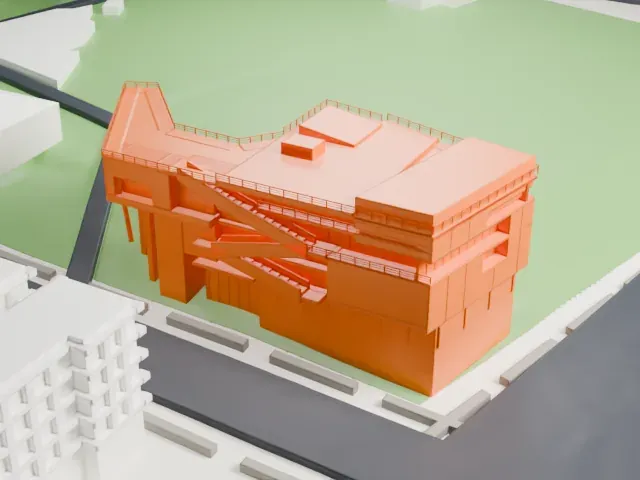 Campbell Sports Center model, South view