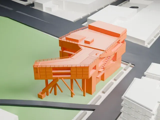 Campbell Sports Center model, West view