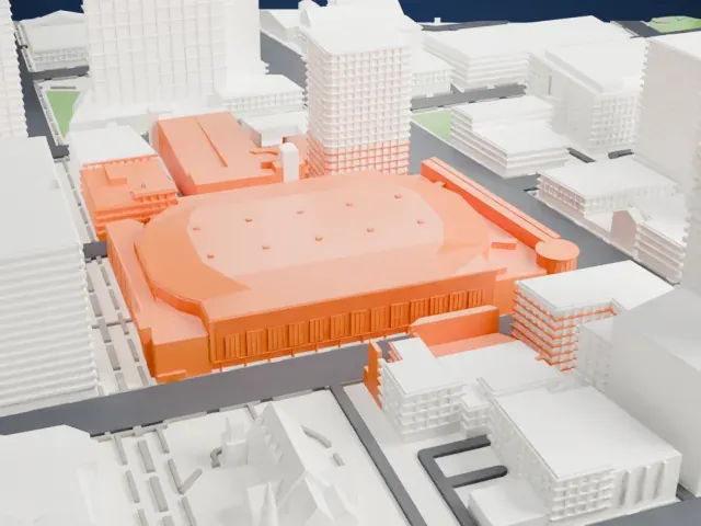 Canada Life Centre model, East view