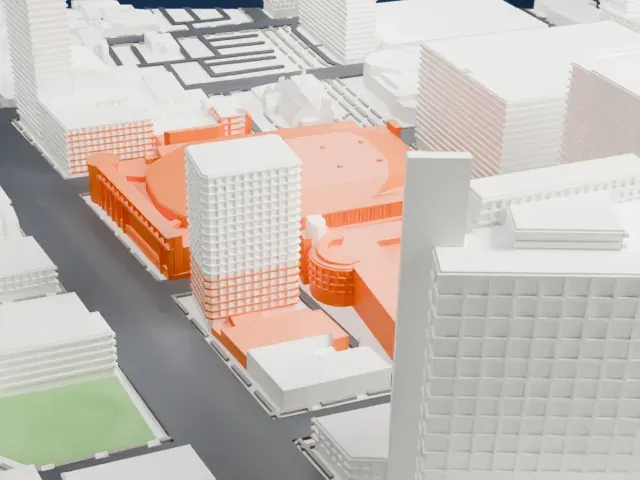 Canada Life Centre model, West view