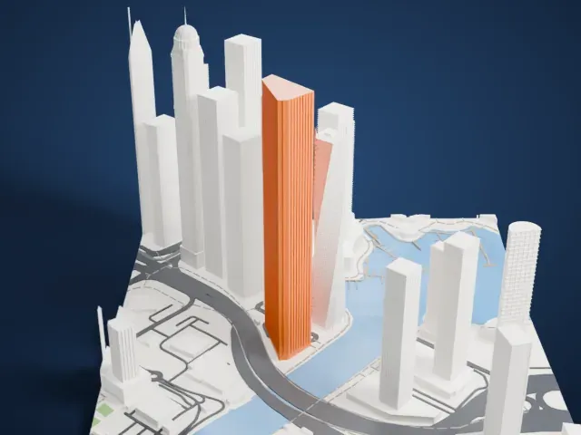 Cayan Tower model, West view