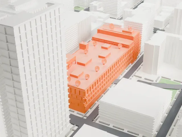 CBS Broadcast Center model, West view