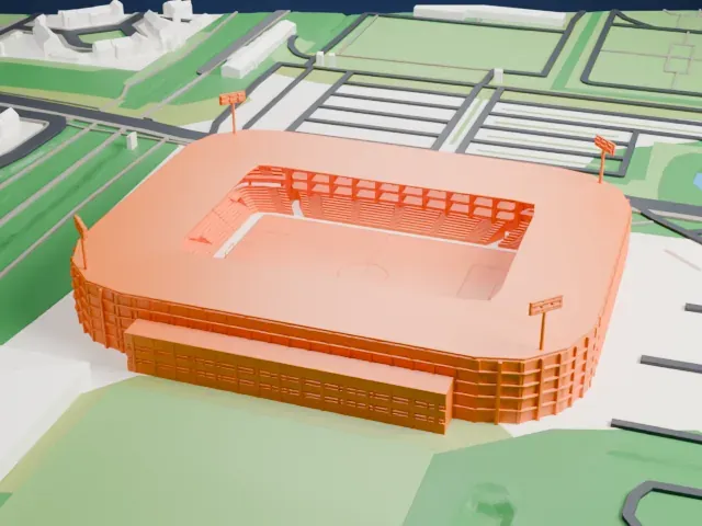 Cegeka Arena model, East view