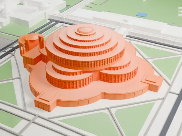 Centennial Hall (Wrocław) model, South view