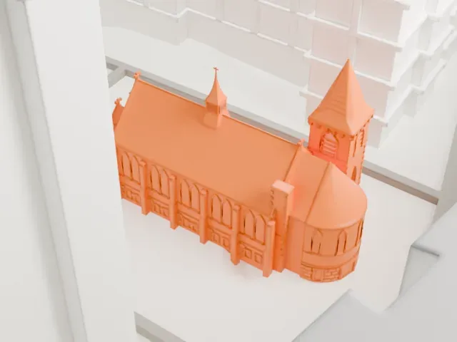 Chapel of the Good Shepherd, Roosevelt Island model, South view