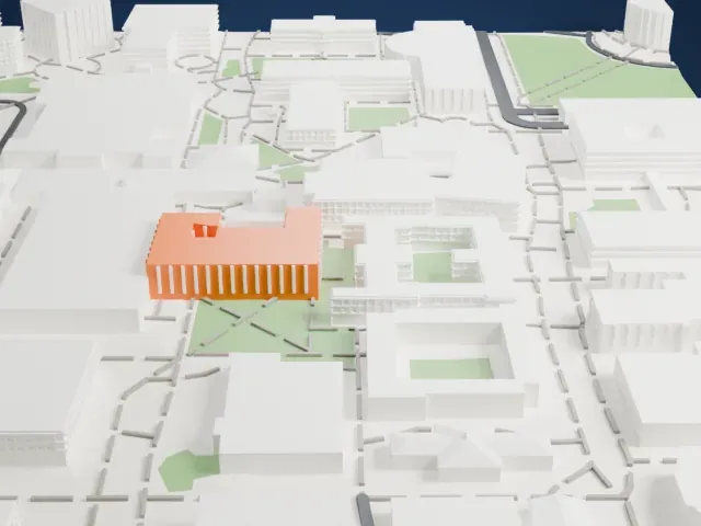 Charles Trumbull Hayden Library model, North view