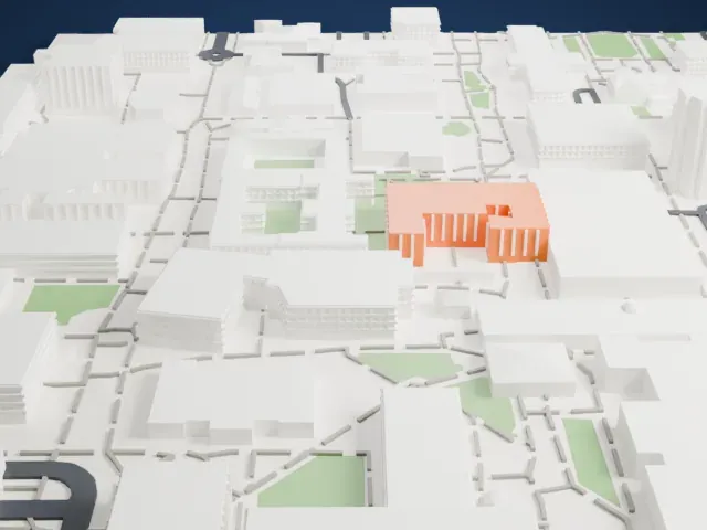 Charles Trumbull Hayden Library model, South view