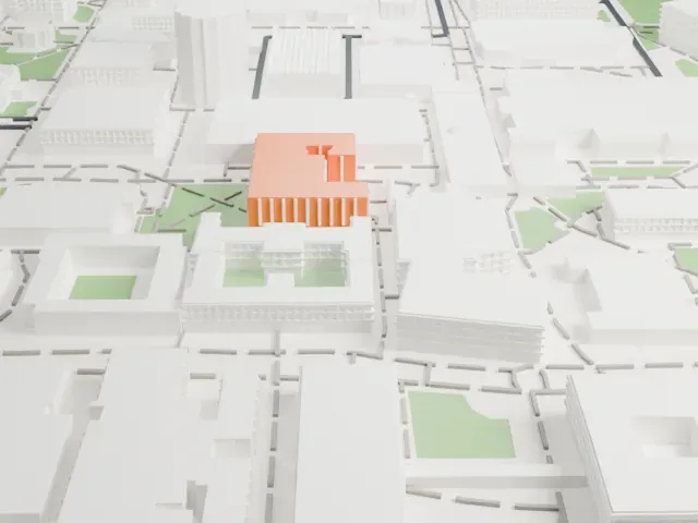 Charles Trumbull Hayden Library model, West view