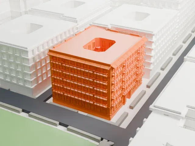 Cherokee Apartments model, East view