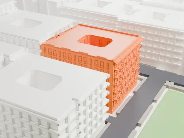 Cherokee Apartments model, South view