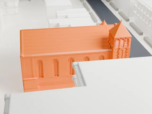 Christ Evangelical English Lutheran Church model, East view