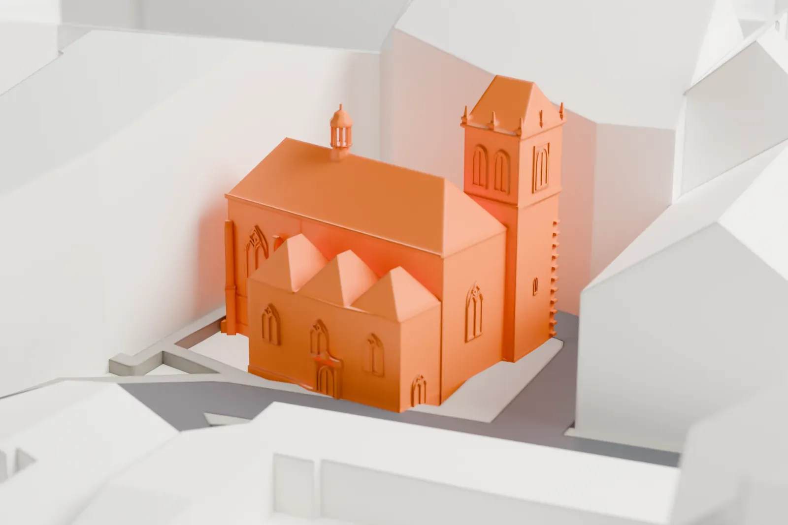 A white 3D print of St. Martin in the Wall among the surrounding streets and buildings.