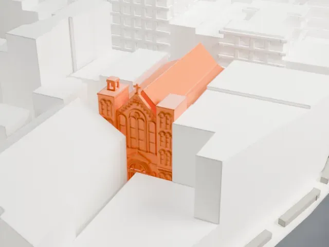 Church of the Most Precious Blood model, West view