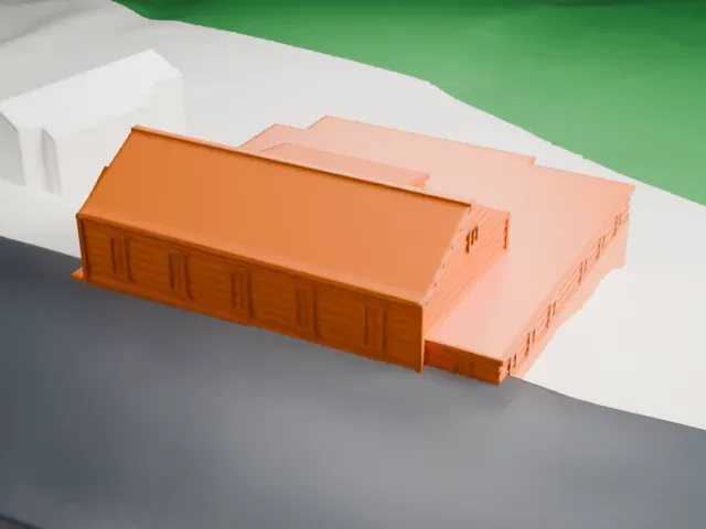 Civil War Drill Hall and Armory model, East view