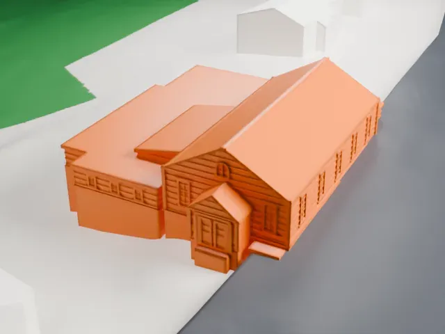 Civil War Drill Hall and Armory model, South view
