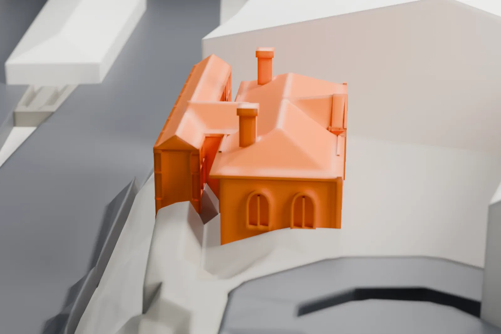 A white 3D print of Clapham Junction railway station, a wide, flat spread of platforms, set among the streets and rooftops of Battersea, London.