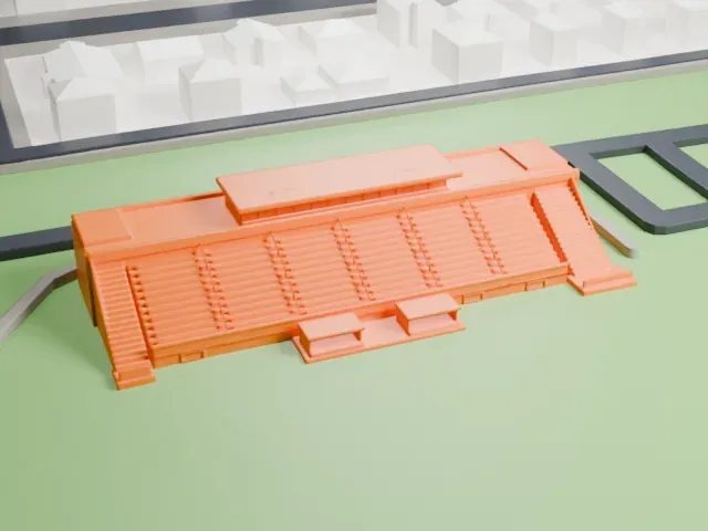 Clarke Stadium model, East view