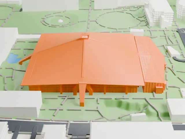 Climate Pledge Arena model, West view