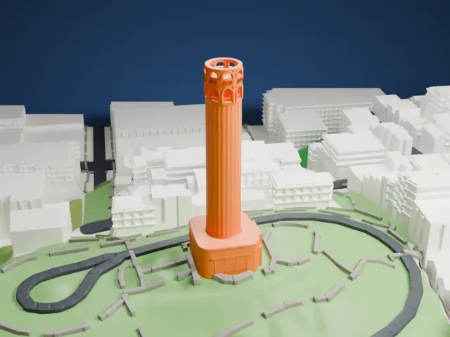 Coit Tower model, West view