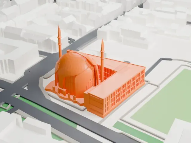 Cologne Central Mosque model, East view