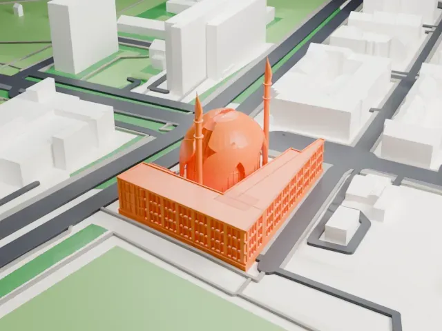 Cologne Central Mosque model, North view
